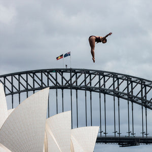A competitor warms up at the Redbull Cliff Diving Championship at the Fleet Steps on 13 October 2022.
 Photography by Brook Mitchell.
