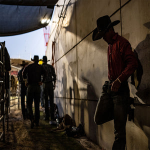 Cowboys prepare for a rodeo at the Royal Easter Show. April 11, 2023.
 Photography by Wolter Peeters, The Sydney Morning Herald.