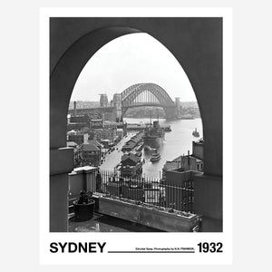 A view of the Sydney Harbour Bridge as seen from West Circular Quay, 1932. Photography by Herbert Fishwick.