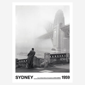 A foggy view of Sydney Harbour from Kirribilli in North Sydney, 27 April 1959. Photography by David Cumming.